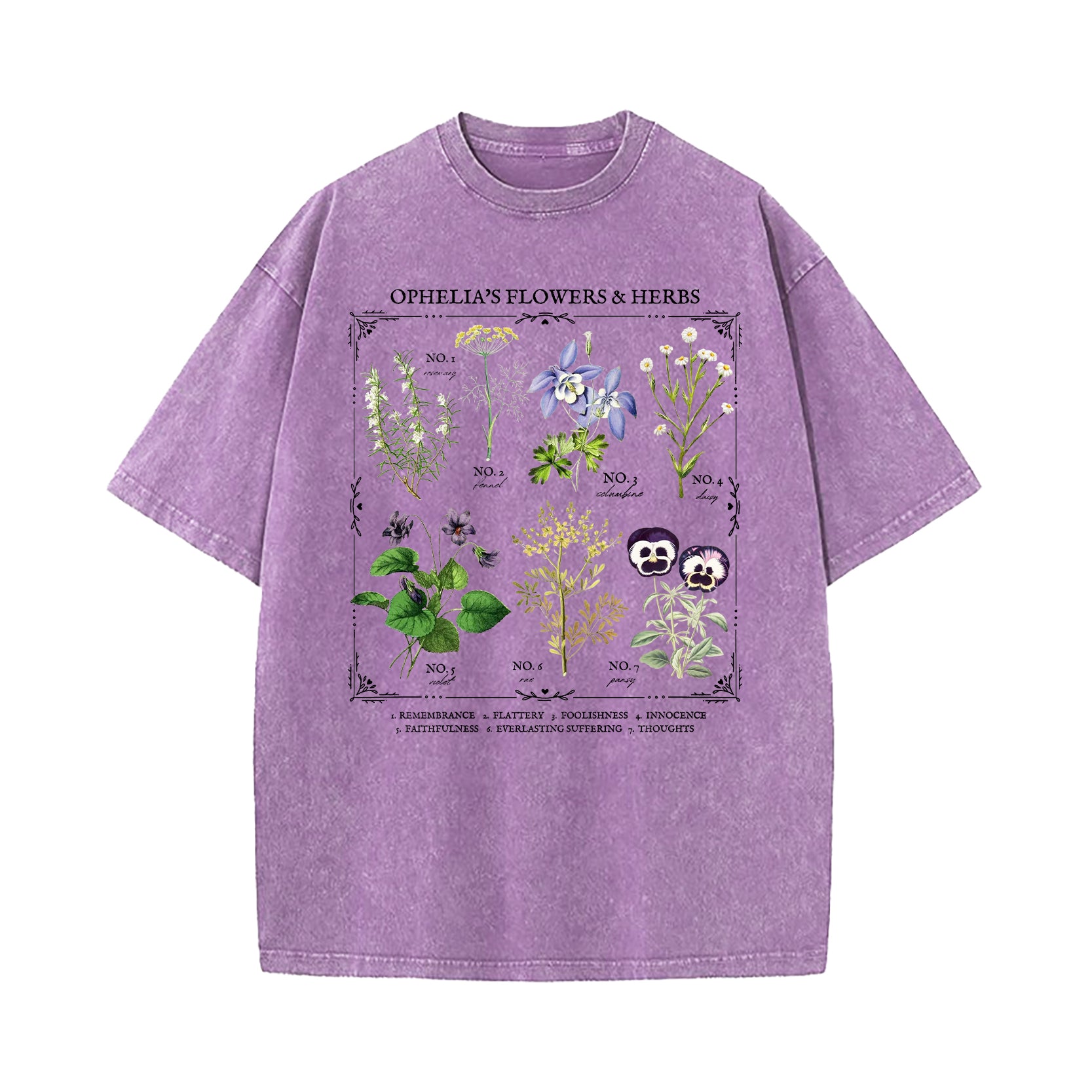 Shakespeare Ophelia Flower Chart Herbology Washed T-Shirt
