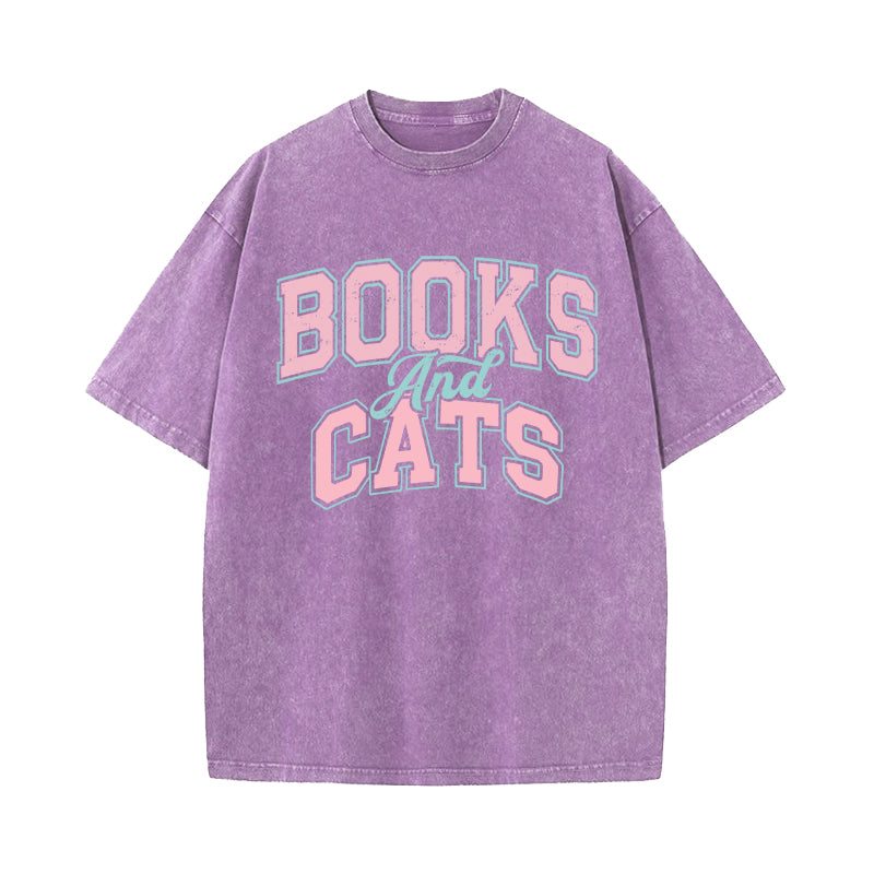 Books And Cats Washed T-Shirt