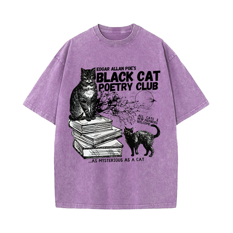 Allen Poe Poe Black Cat Poetry Club Washed T-Shirt