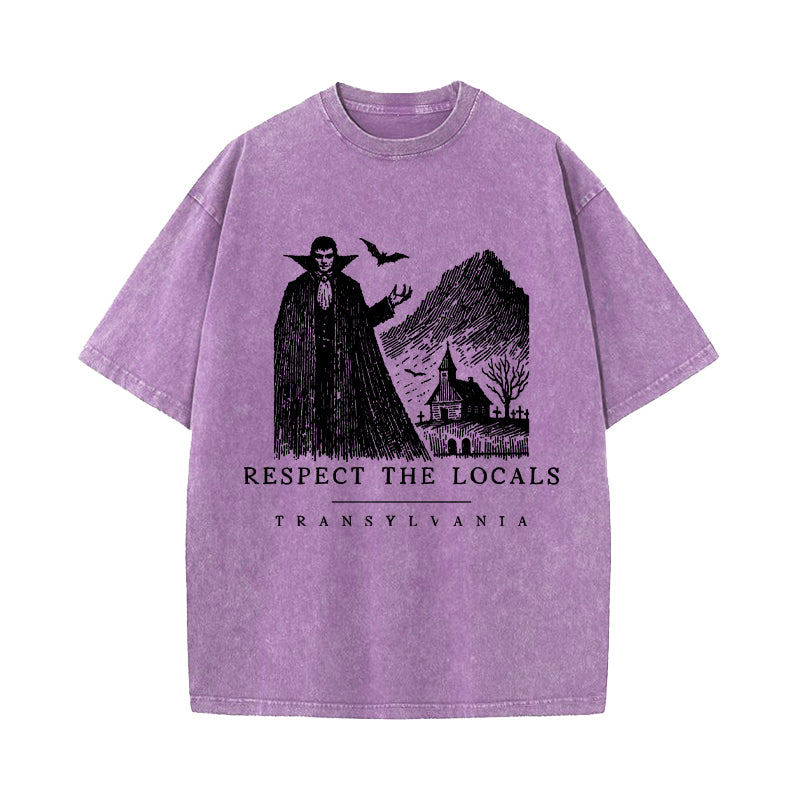 Dracula Vintage Transylvania Respect the Locals Washed T-Shirt