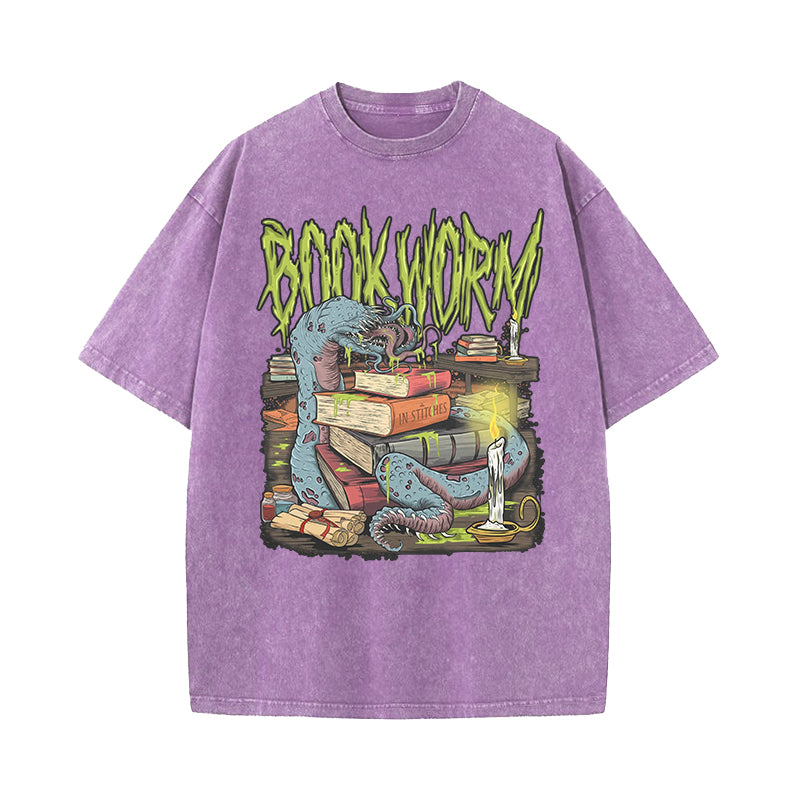 Bookworm Spooky Book Lover Washed T-shirt