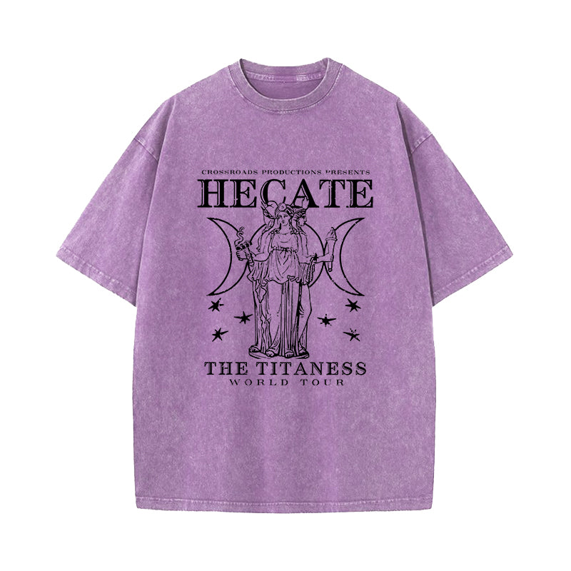 Triple Goddess Hecate Distressed Band Washed T-Shirt