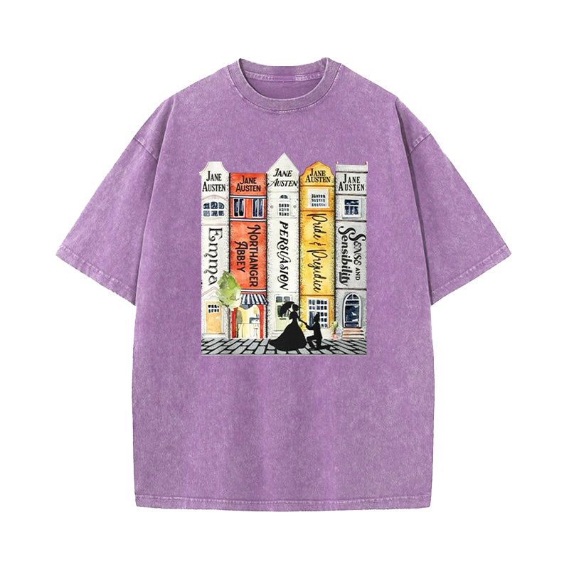 Jane Austen Books Street Romance Reader Washed T-Shirt