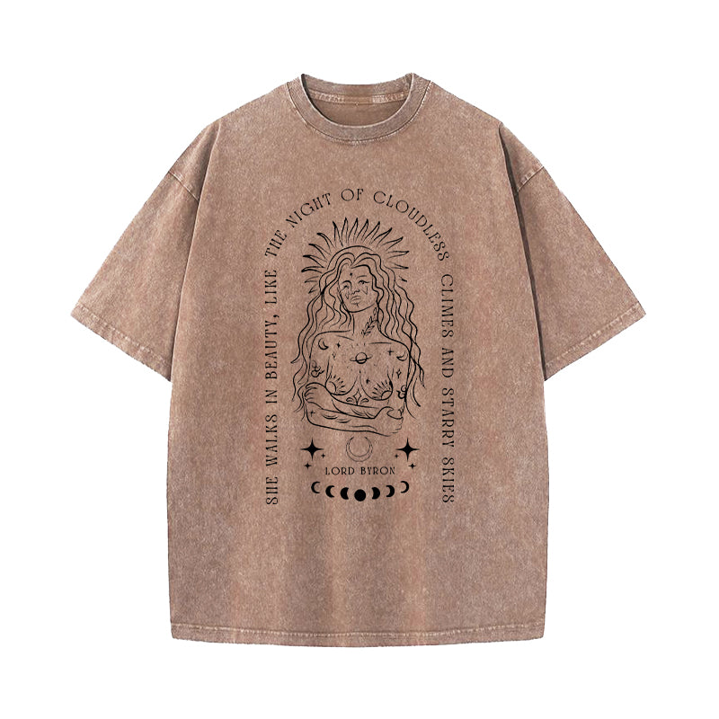 She Walks In Beauty Lord Byron Aphrodite Goddess Washed T-Shirt