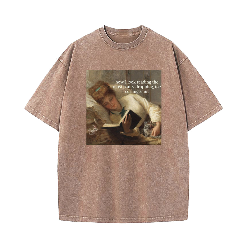 Renaissance Painting Reading Straight-Faced Meme Washed T-Shirt