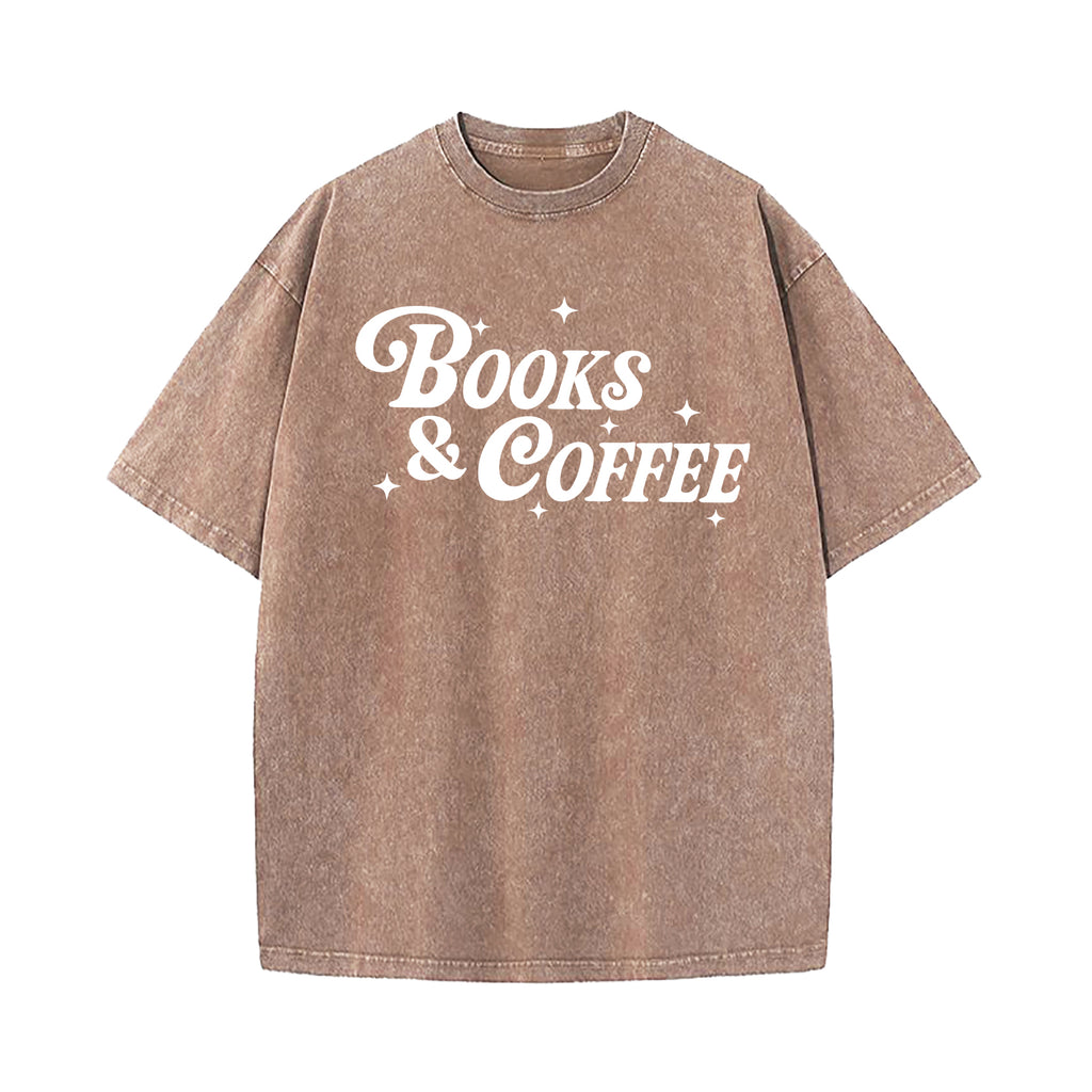 Books And Coffee Washed T-Shirt