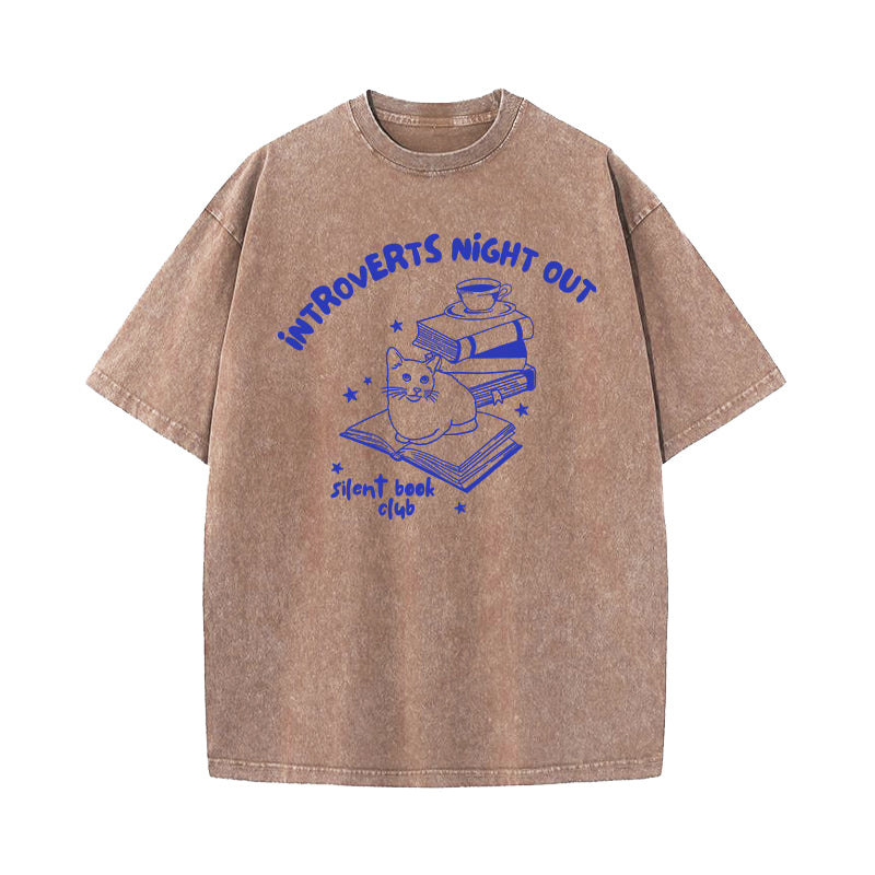 Introverts Night Out Silent Book Club Washed T-Shirt