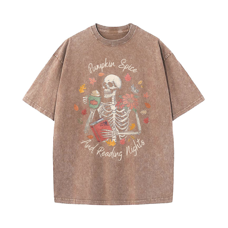 Pumpkin Spice And Reading Nights Washed T-Shirt