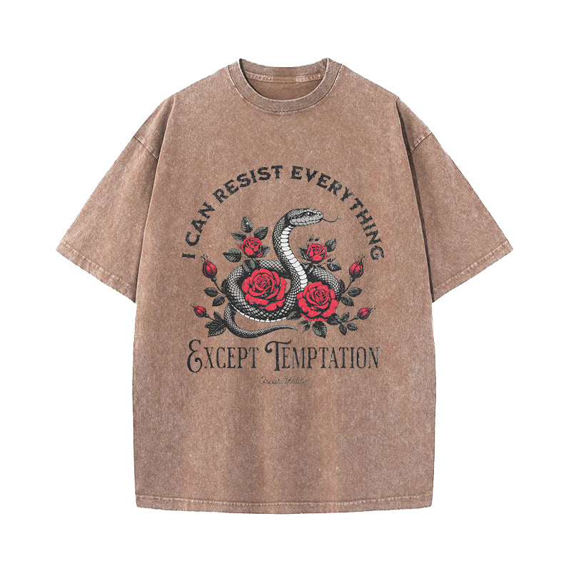 I Can Resist Everything Except Temptation Oscar Wilde Quote Washed T-Shirt