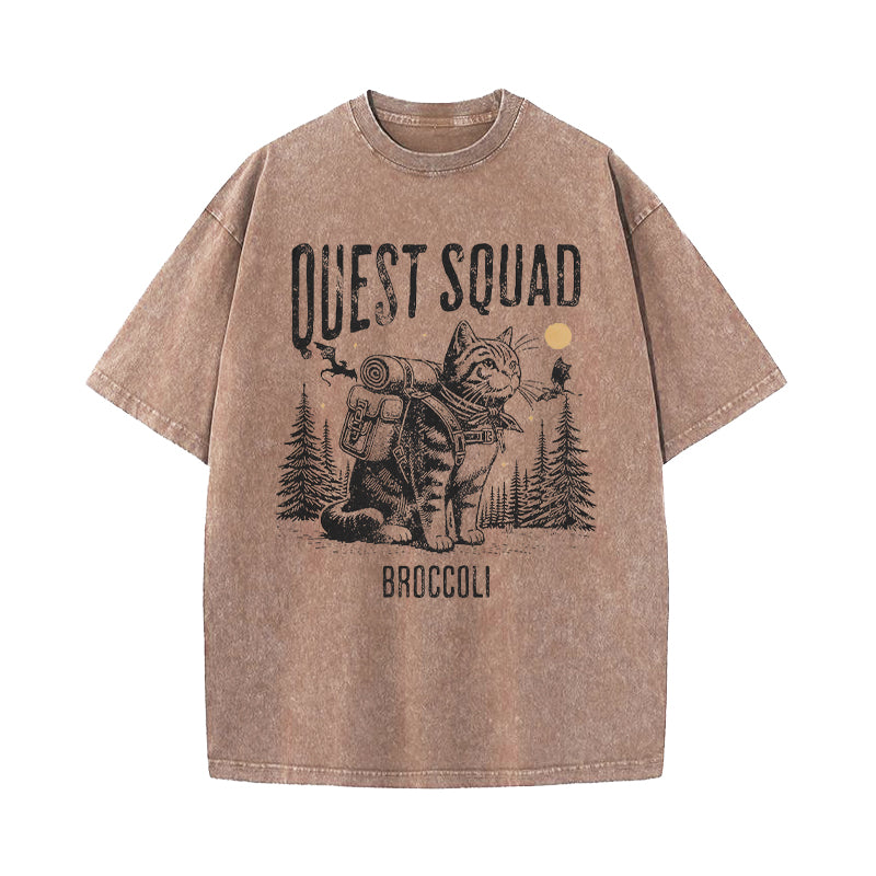 Quest Squad Onyx Storm Broccoli Cat Washed T-Shirt