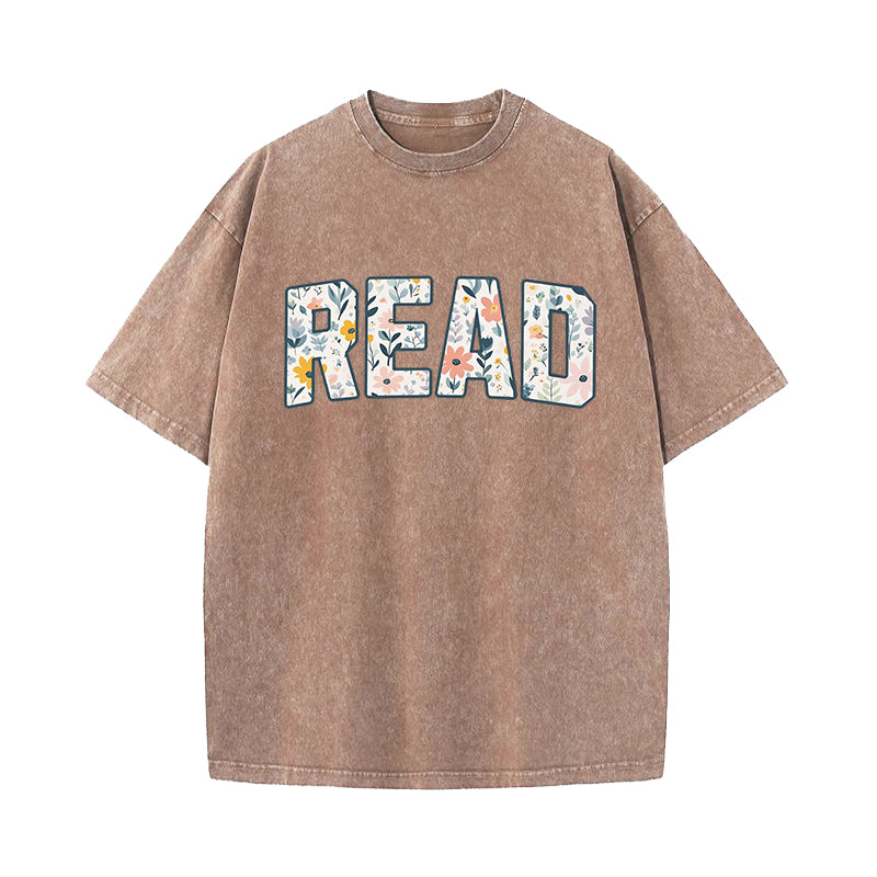 Book Lover Floral Read Washed T-Shirt