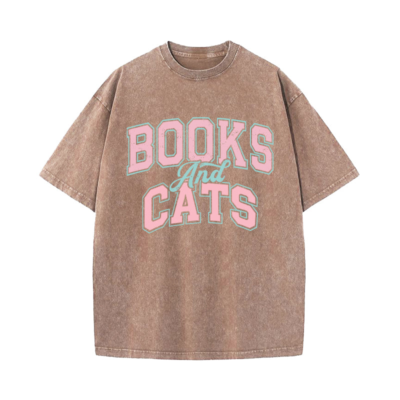 Books And Cats Washed T-Shirt