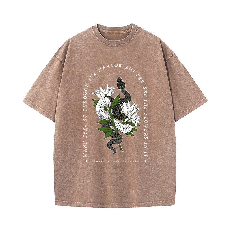 Ralph Waldo Emerson Quote But Few See The Flowers In It Washed T-Shirt