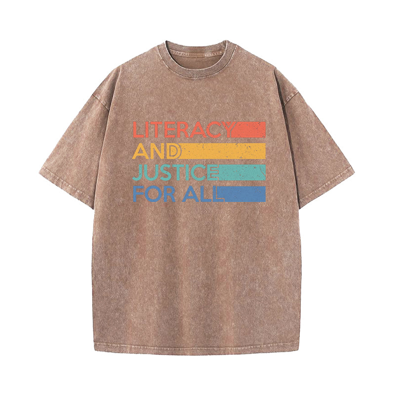 Literacy and Justice For All Washed T-Shirt