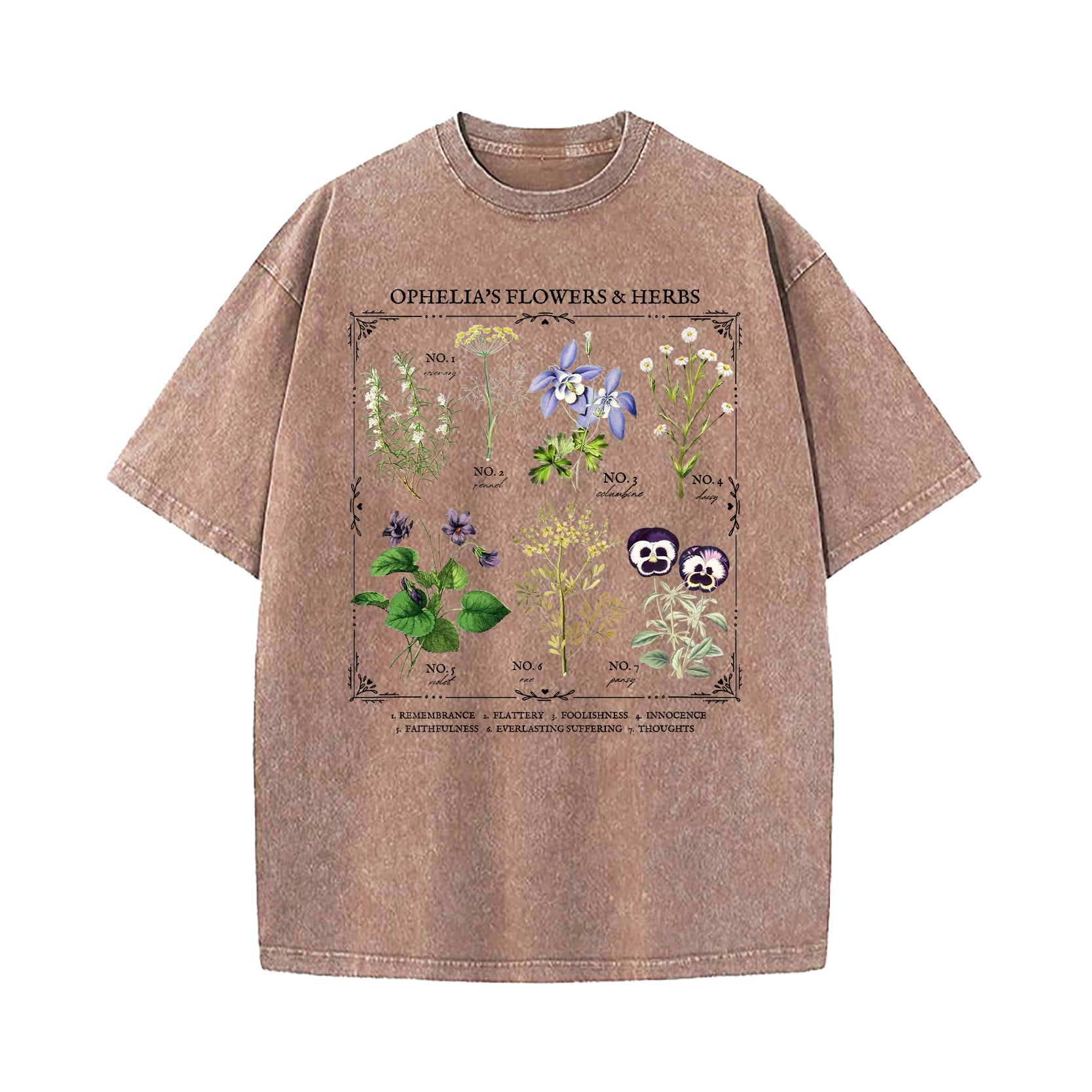 Shakespeare Ophelia Flower Chart Herbology Washed T-Shirt