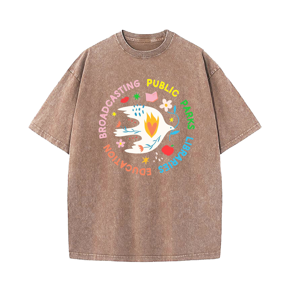 NPR PBS Libraries Public Goods Dove Washed T-Shirt