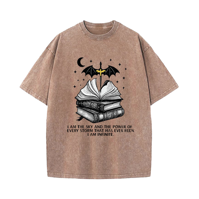 Sword and Dragon Wings I Am Infinite Washed T-Shirt