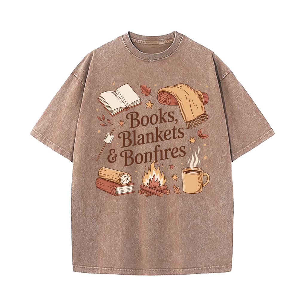 Books Blankets and Bonfires Washed T-Shirt