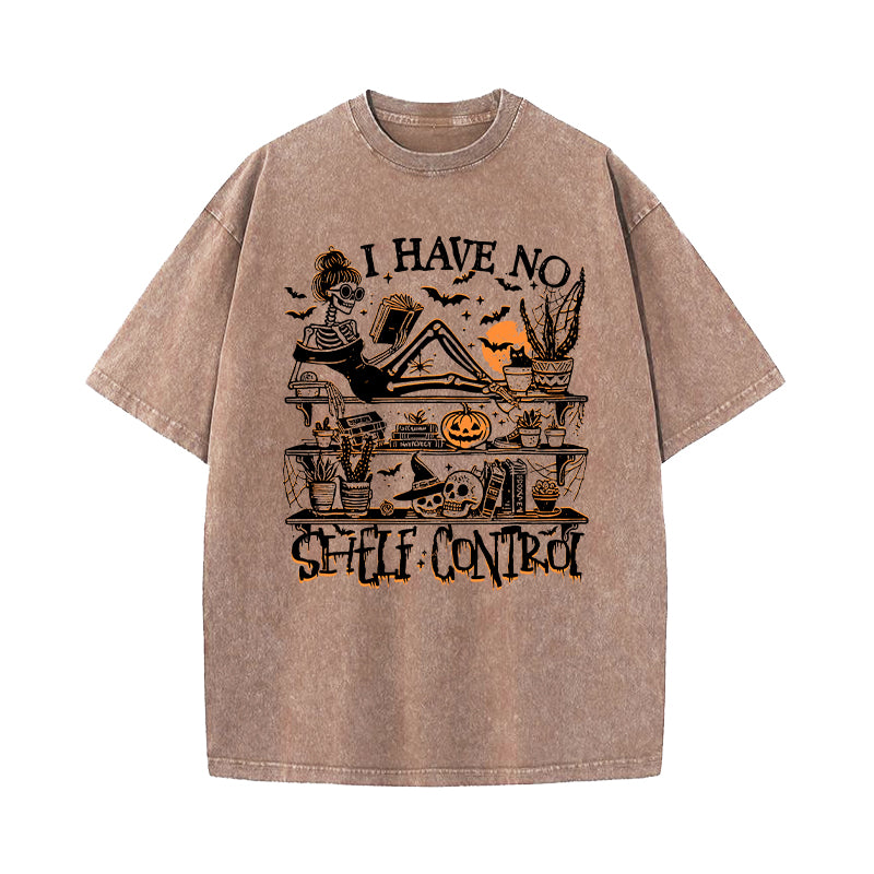 I Have No Shelf Control Halloween Washed T-Shirt
