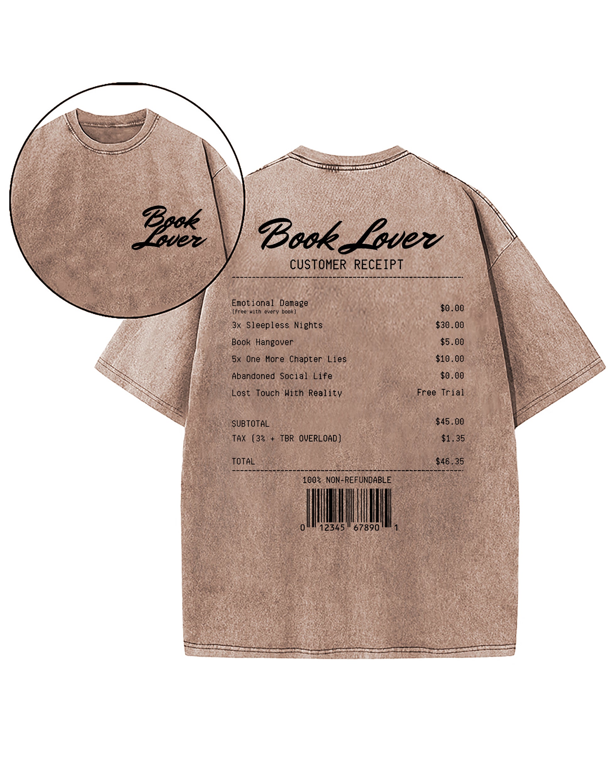 Book Lover Customer Receipt Washed T-Shirt
