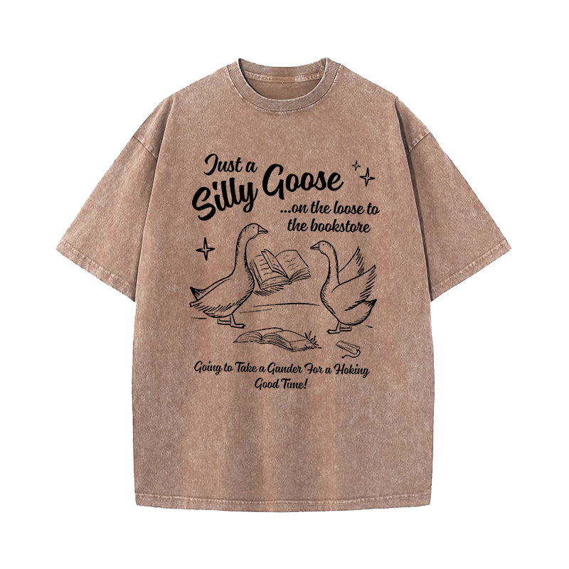 Silly Goose On The Loose To The Bookstore Washed T-Shirt