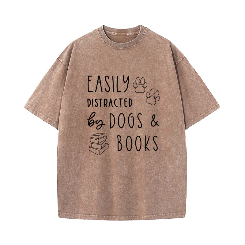 Dogs And Books Washed T-Shirt