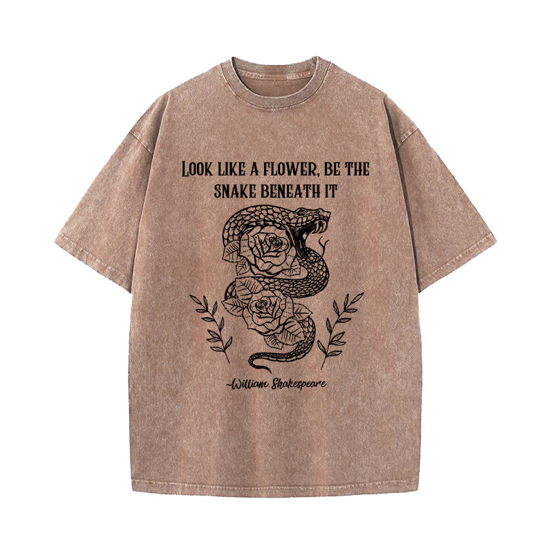 Shakespeare Poet Snake Roses Washed T-Shirt