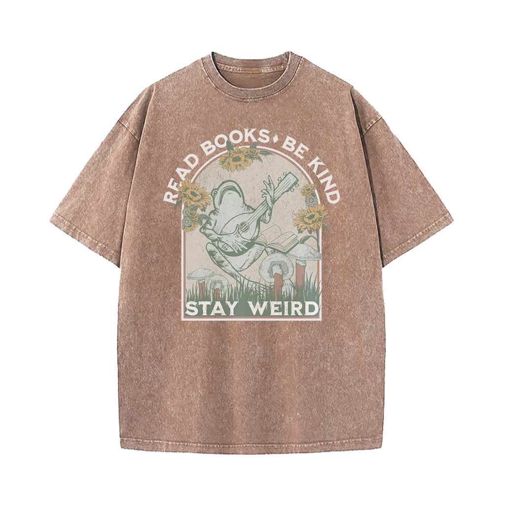 Read Books Be Kind Stay Weird Washed T-Shirt