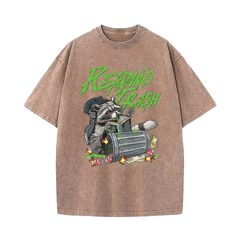 Reading Trash Racoon Washed T-Shirt