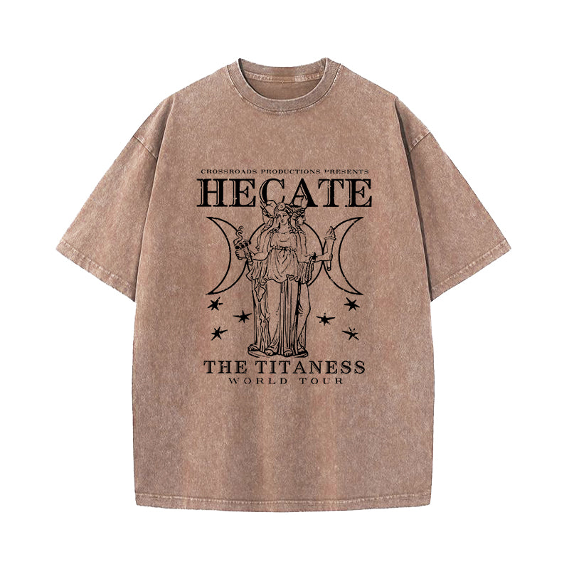 Triple Goddess Hecate Distressed Band Washed T-Shirt