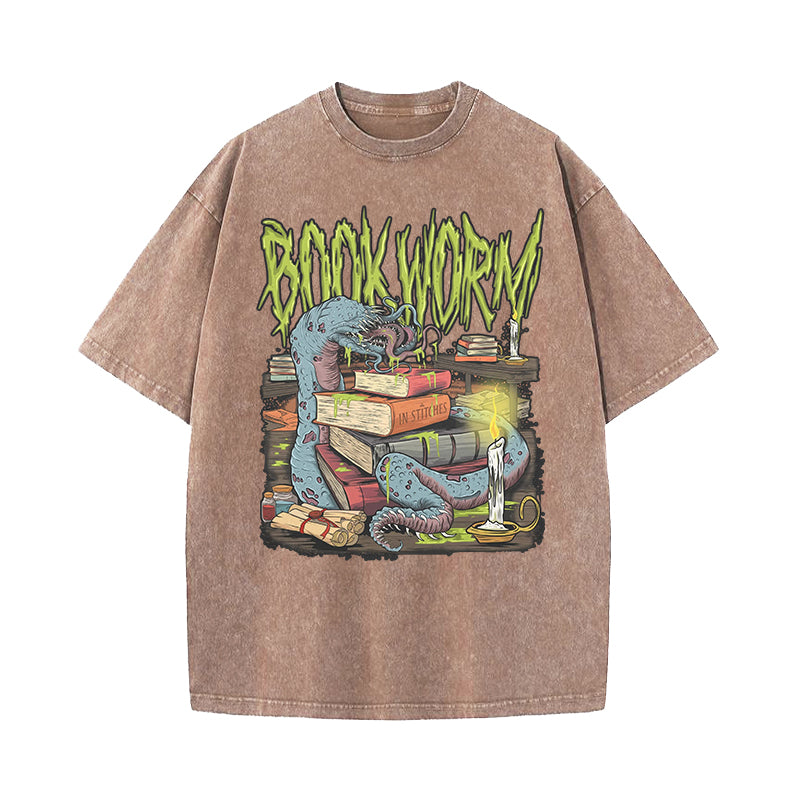 Bookworm Spooky Book Lover Washed T-shirt