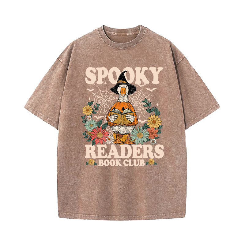 Spooky Readers Book Club Halloween Goose Washed T-Shirt