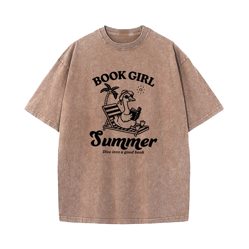 Book Girl Summer Dive Into A Good Book Washed T-Shirt