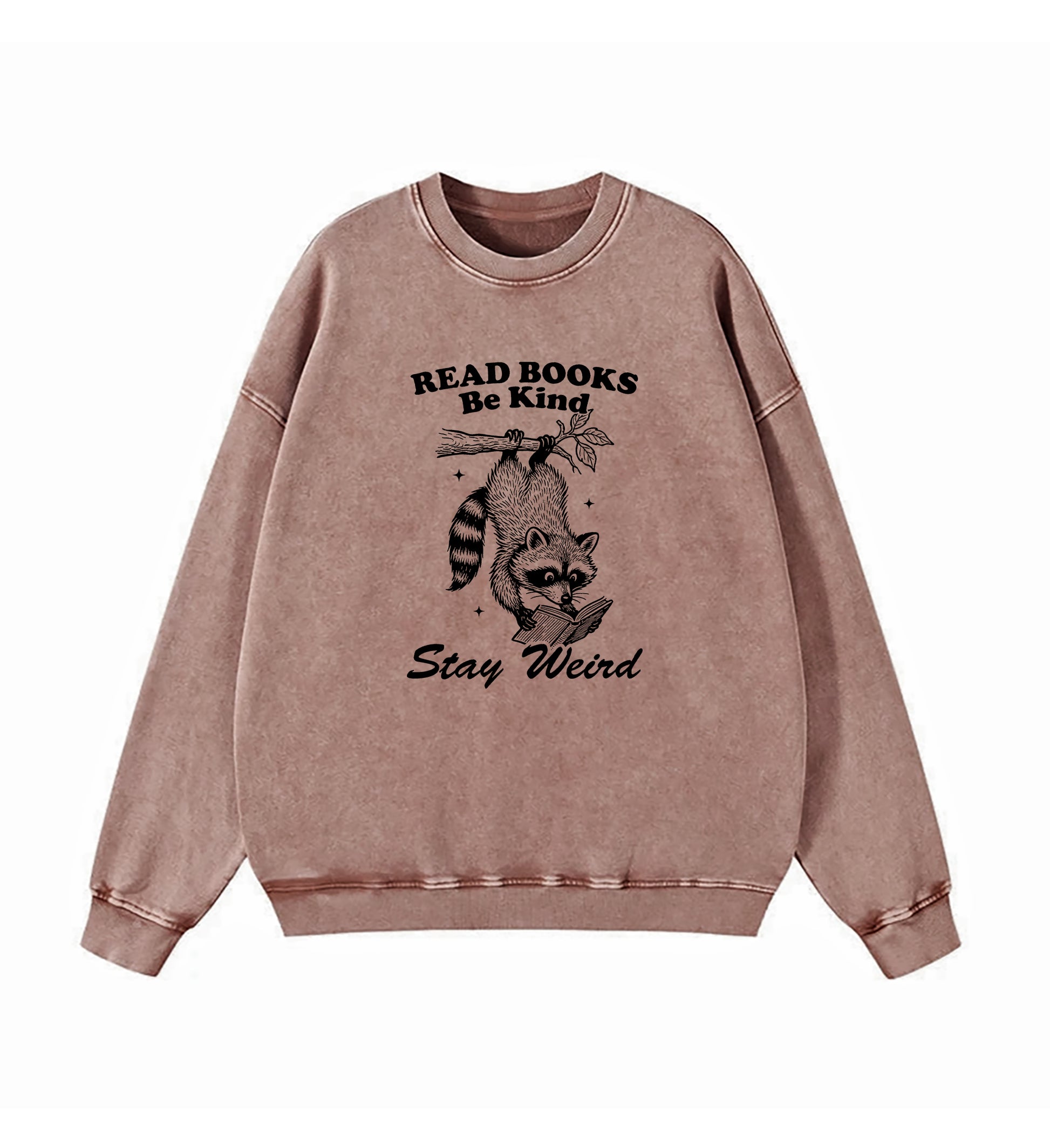 Read Books Be kind Stay Weird Raccoon Washed Sweatshirt