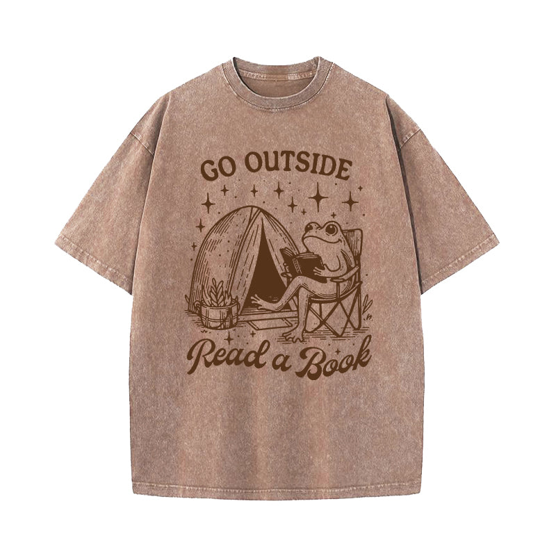 Go Outside Read A Book Washed T-Shirt