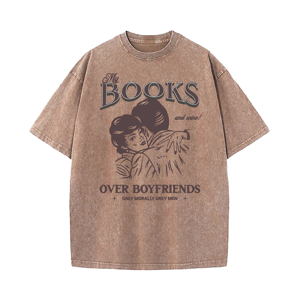 Books Over Boyfriends Washed T-Shirt