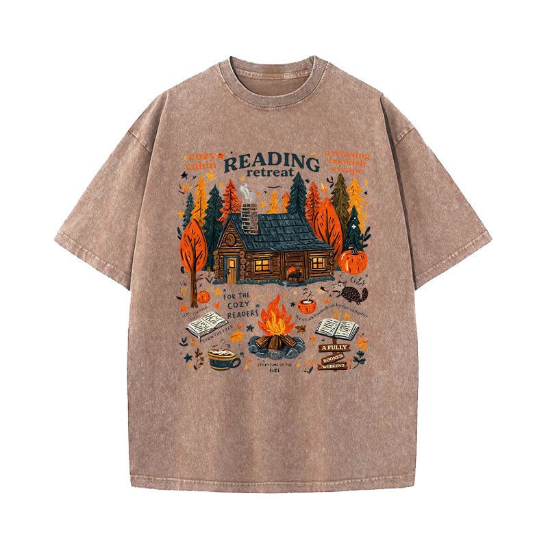 Cozy Cabin Reading Retreat Washed T-Shirt