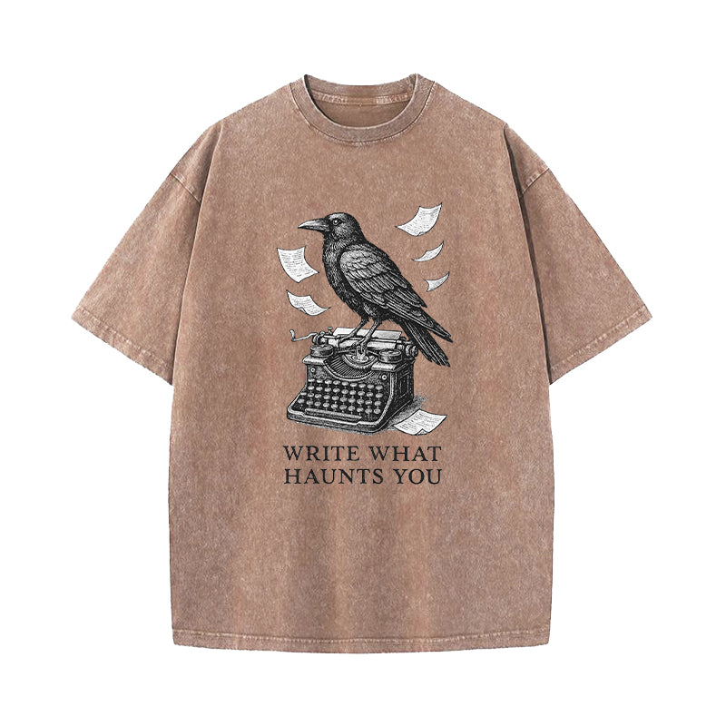 Write What Haunts You Raven Typewriter Washed T-Shirt