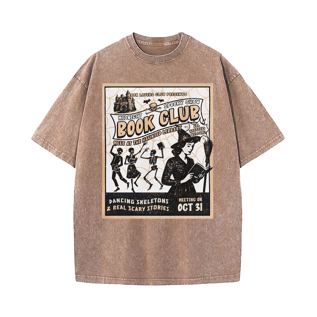 Midnight Halloween Book Club Washed T-Shirt