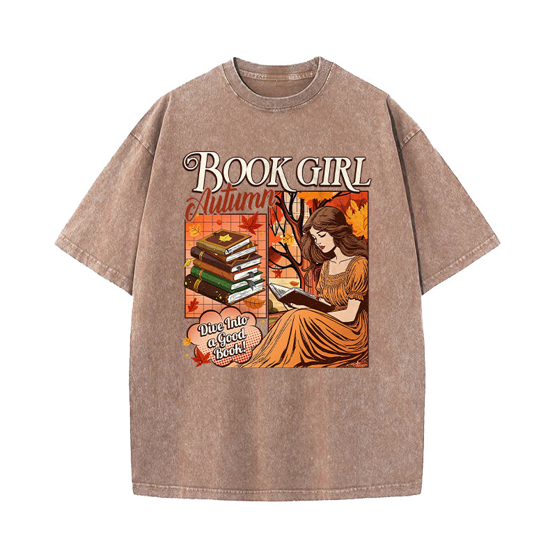 Book Girl Autumn Washed T-Shirt