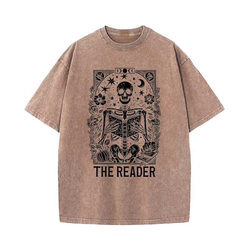 The Reader Tarot Card Skeleton Reading Washed T-Shirt