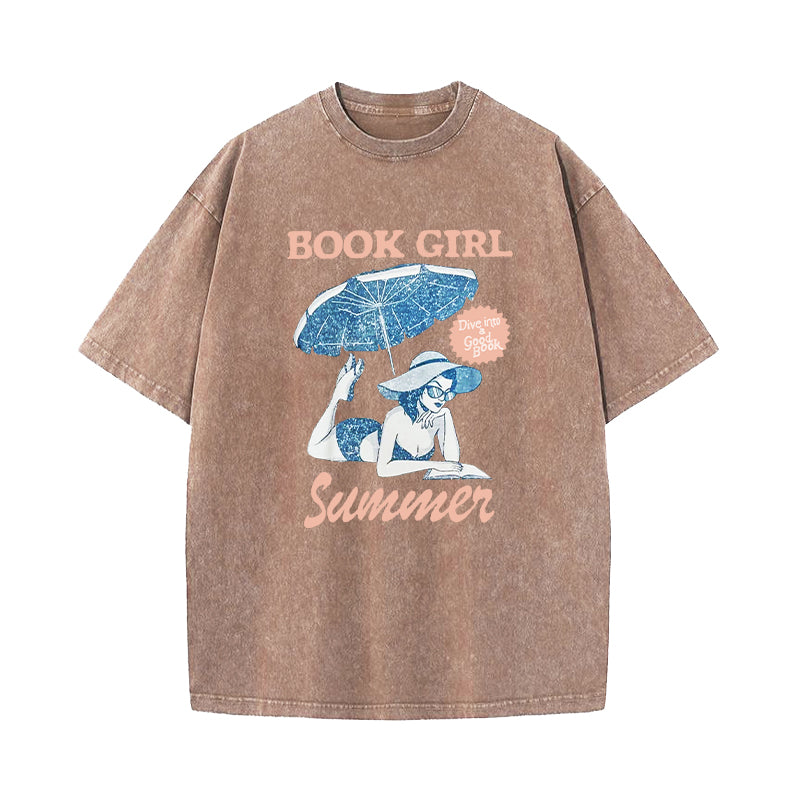 Book Girl Summer Washed T-Shirt
