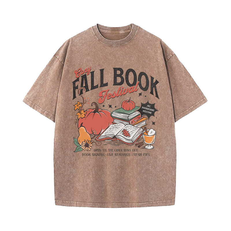 Cozy Fall Book Festival Washed T-Shirt