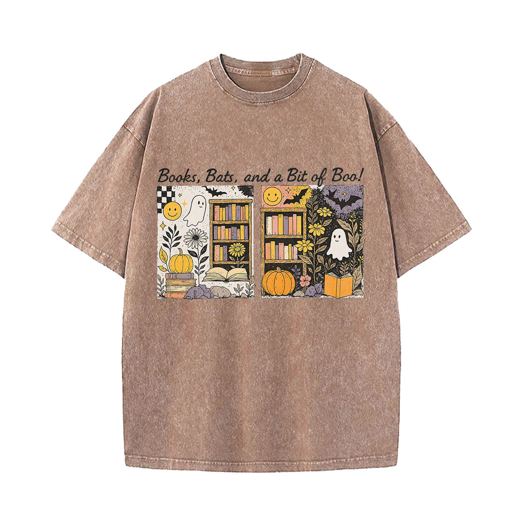 Halloween Books Bats Boo Washed T-Shirt