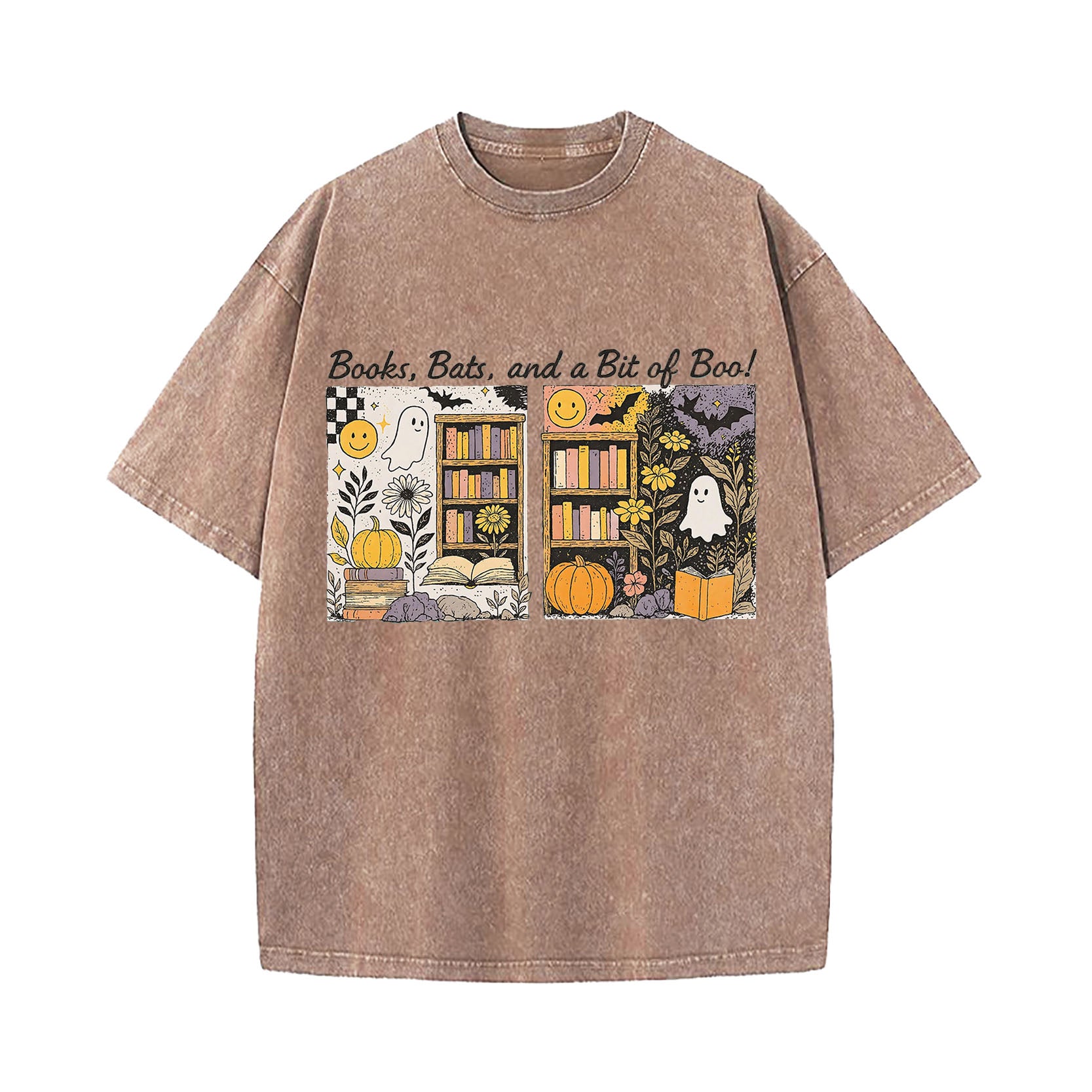 Halloween Books Bats Boo Washed T-Shirt