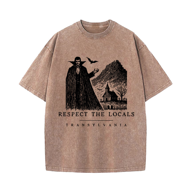 Dracula Vintage Transylvania Respect the Locals Washed T-Shirt