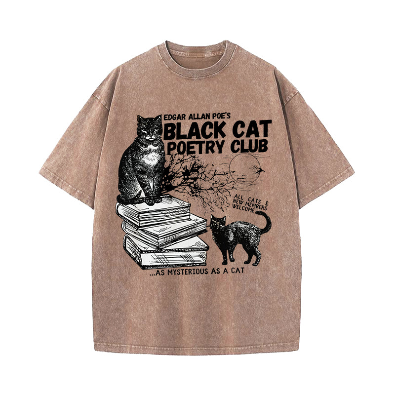 Allen Poe Poe Black Cat Poetry Club Washed T-Shirt