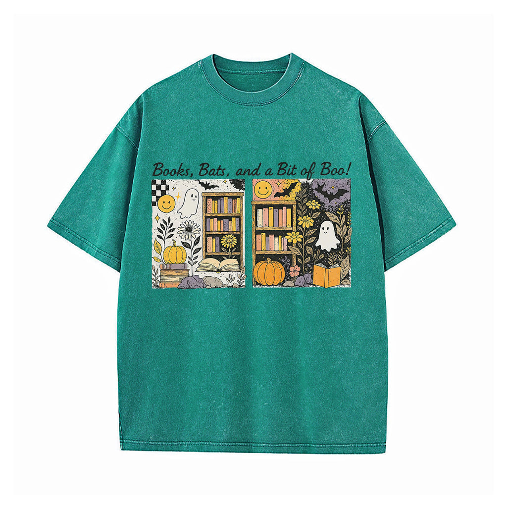 Halloween Books Bats Boo Washed T-Shirt