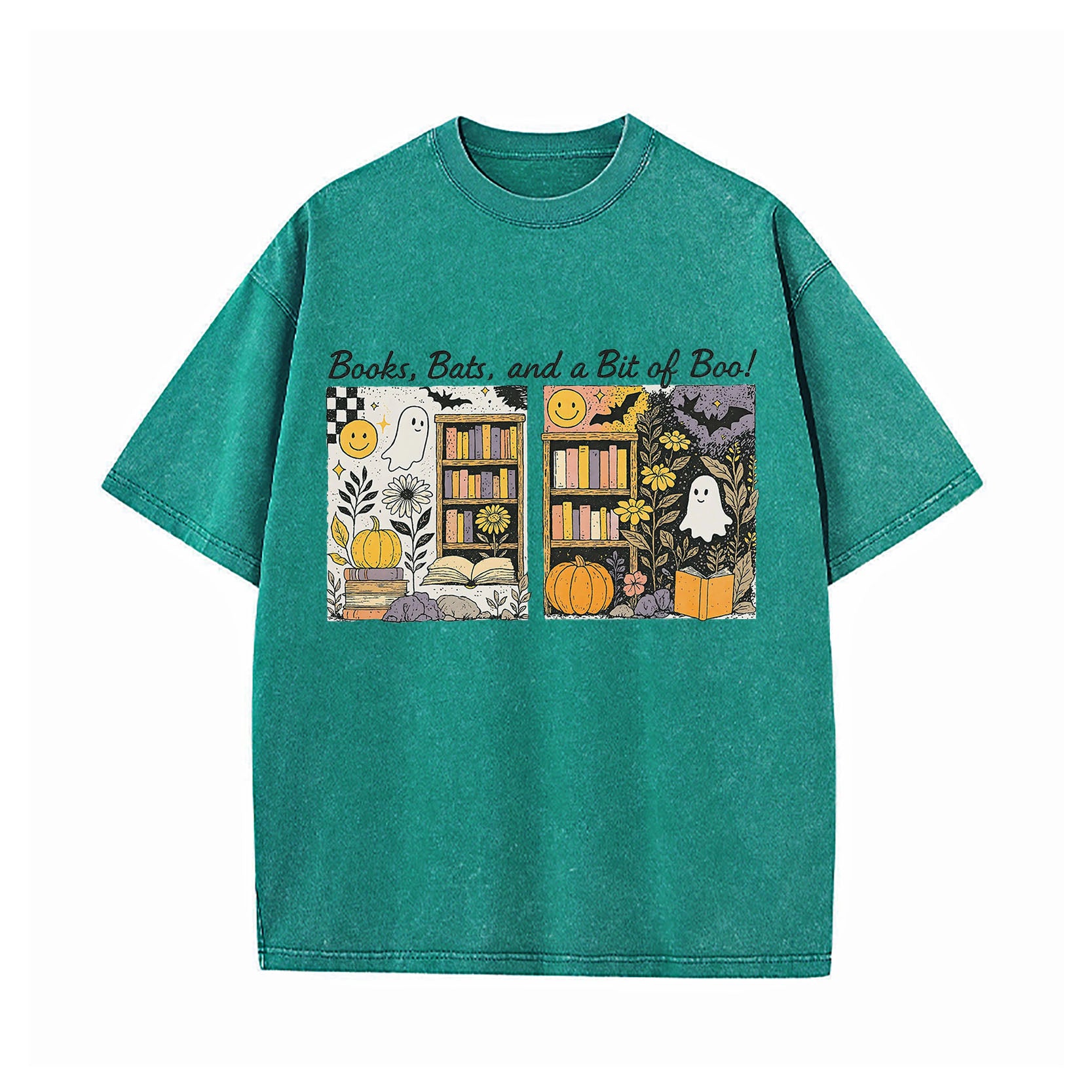 Halloween Books Bats Boo Washed T-Shirt