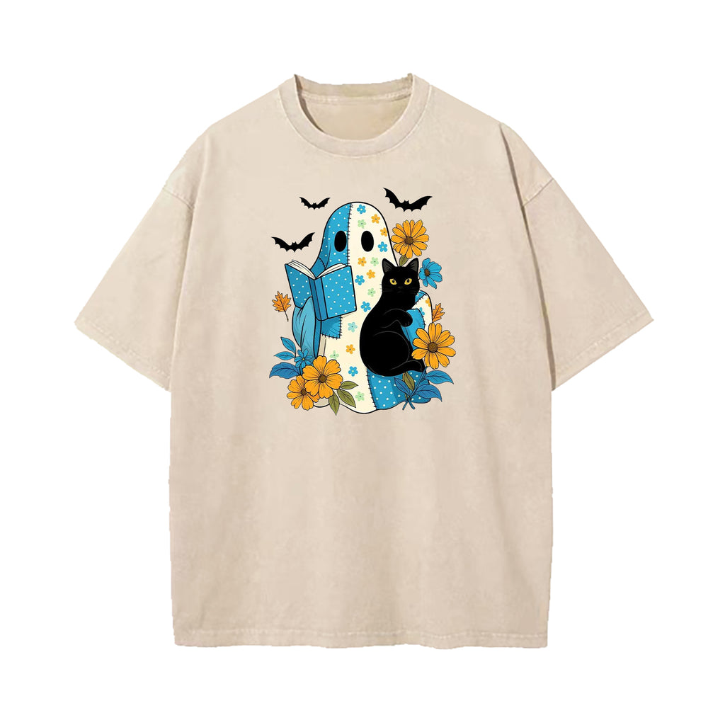 Blue Denim Patchwork Ghost Washed T-Shirt